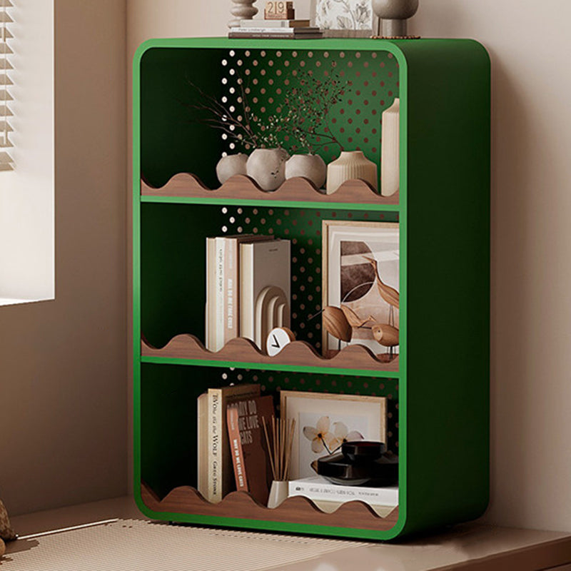 Estantería organizadora abierta contemporánea de hierro y MDF con esquinas redondeadas, rectangular, de 3/4 niveles, para almacenamiento, para hogar, oficina, dormitorio o escritorio de ventana 
