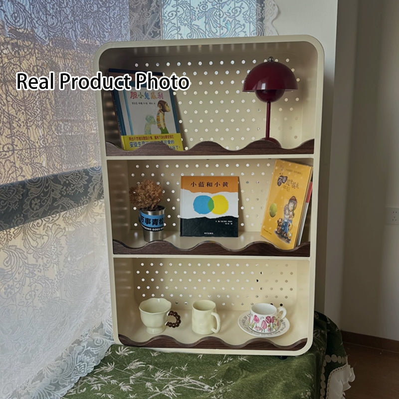 Estantería organizadora abierta contemporánea de hierro y MDF con esquinas redondeadas, rectangular, de 3/4 niveles, para almacenamiento, para hogar, oficina, dormitorio o escritorio de ventana 