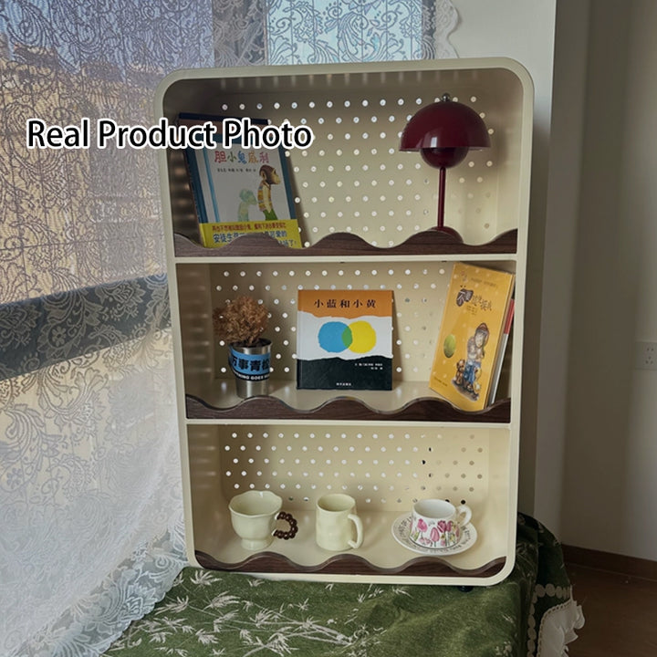 Estantería organizadora abierta contemporánea de hierro y MDF con esquinas redondeadas, rectangular, de 3/4 niveles, para almacenamiento, para hogar, oficina, dormitorio o escritorio de ventana 