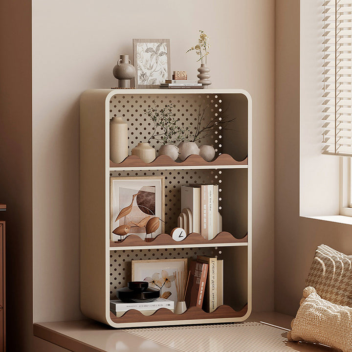 Estantería organizadora abierta contemporánea de hierro y MDF con esquinas redondeadas, rectangular, de 3/4 niveles, para almacenamiento, para hogar, oficina, dormitorio o escritorio de ventana 