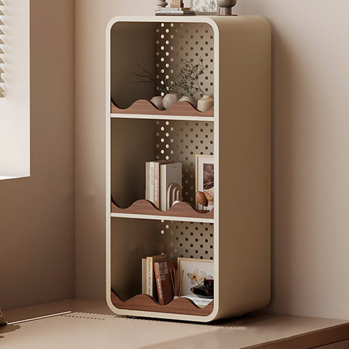Estantería organizadora abierta contemporánea de hierro y MDF con esquinas redondeadas, rectangular, de 3/4 niveles, para almacenamiento, para hogar, oficina, dormitorio o escritorio de ventana 