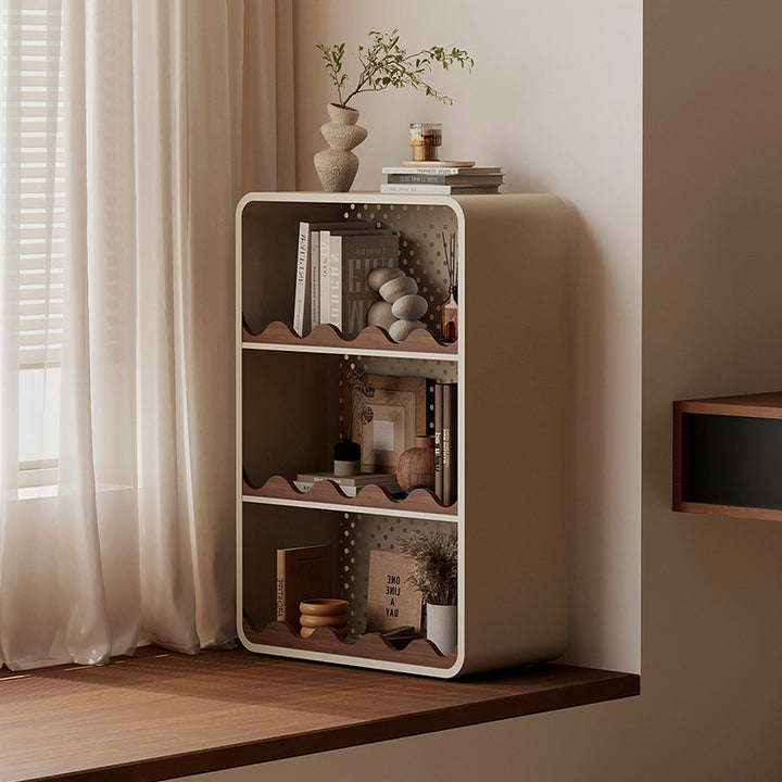 Estantería organizadora abierta contemporánea de hierro y MDF con esquinas redondeadas, rectangular, de 3/4 niveles, para almacenamiento, para hogar, oficina, dormitorio o escritorio de ventana 