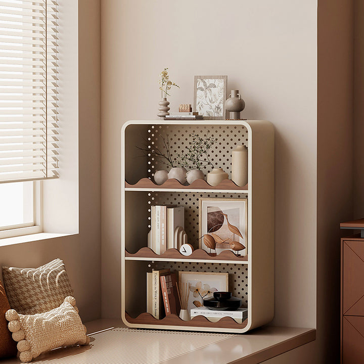 Estantería organizadora abierta contemporánea de hierro y MDF con esquinas redondeadas, rectangular, de 3/4 niveles, para almacenamiento, para hogar, oficina, dormitorio o escritorio de ventana 