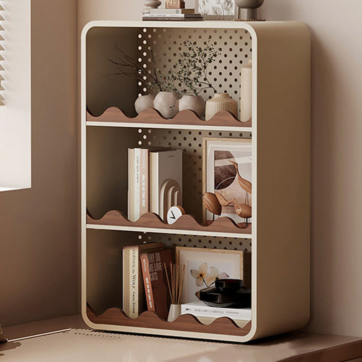 Estantería organizadora abierta contemporánea de hierro y MDF con esquinas redondeadas, rectangular, de 3/4 niveles, para almacenamiento, para hogar, oficina, dormitorio o escritorio de ventana 