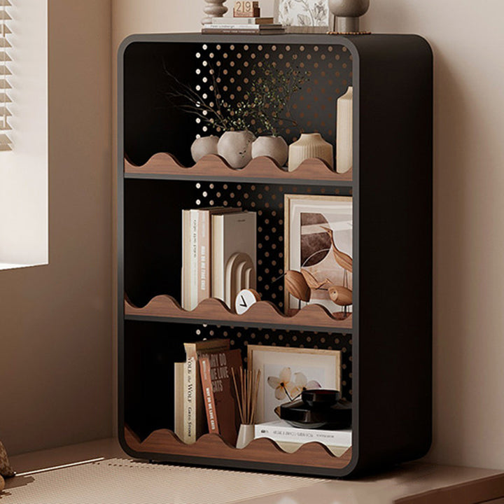 Estantería organizadora abierta contemporánea de hierro y MDF con esquinas redondeadas, rectangular, de 3/4 niveles, para almacenamiento, para hogar, oficina, dormitorio o escritorio de ventana 