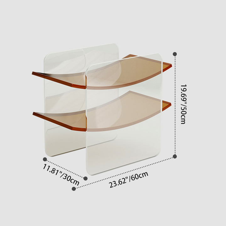 Moderner minimalistischer Acryl-Beistelltisch in doppelter U-Form mit 2 offenen Ablagen für Wohnzimmer, Schlafzimmer und Balkon 