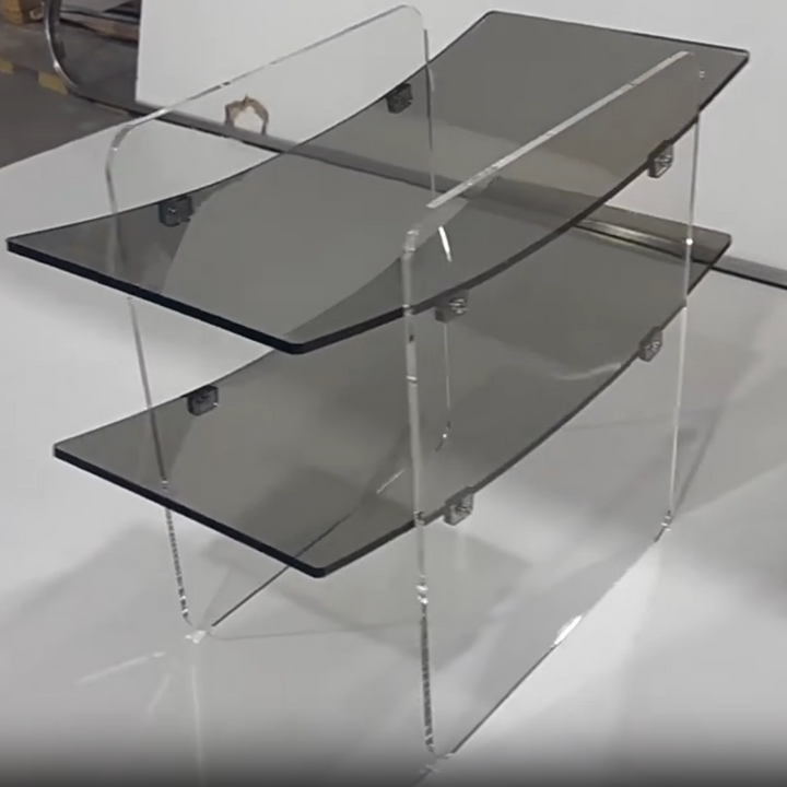 Modern Minimalist Acrylic Double U Side Table 2-Tier Open Shelving For Living Room Bedroom Balcony