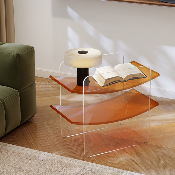 Moderner minimalistischer Acryl-Beistelltisch in doppelter U-Form mit 2 offenen Ablagen für Wohnzimmer, Schlafzimmer und Balkon 