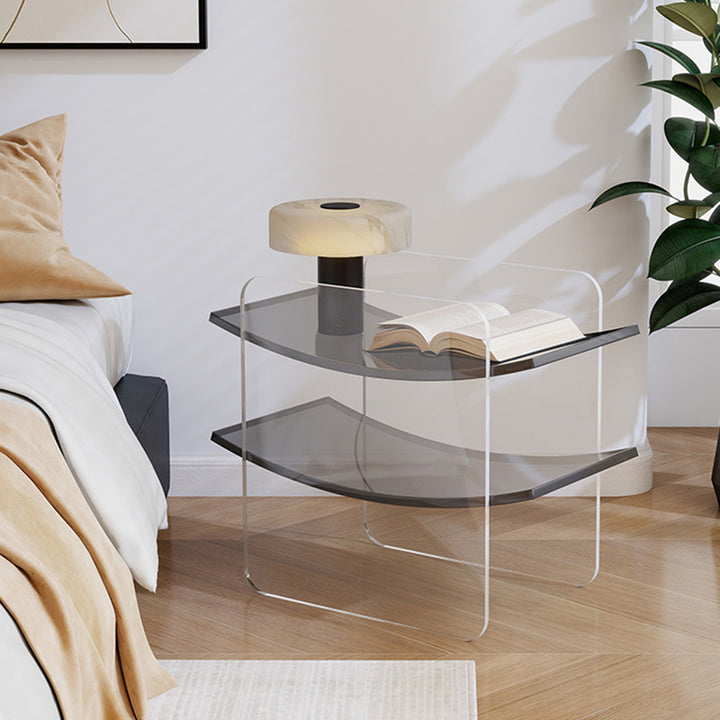 Modern Minimalist Acrylic Double U Side Table 2-Tier Open Shelving For Living Room Bedroom Balcony
