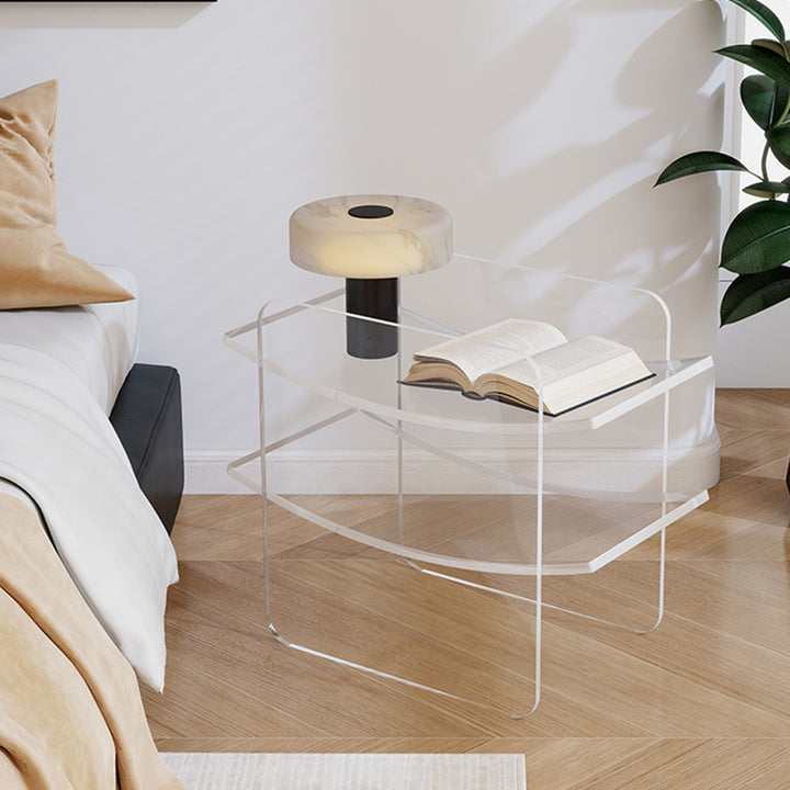 Modern Minimalist Acrylic Double U Side Table 2-Tier Open Shelving For Living Room Bedroom Balcony