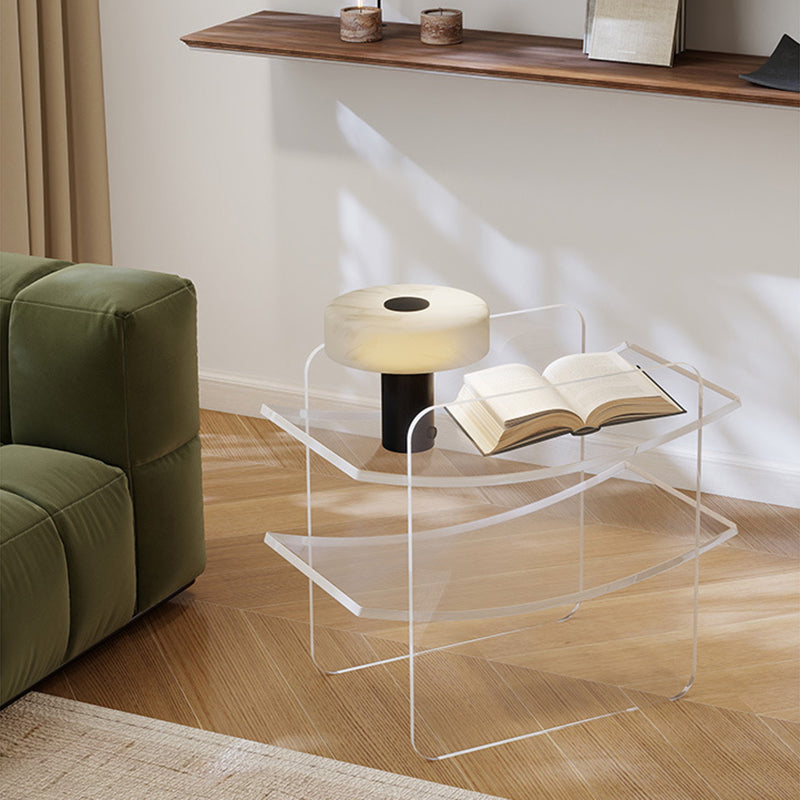 Modern Minimalist Acrylic Double U Side Table 2-Tier Open Shelving For Living Room Bedroom Balcony