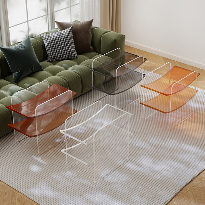 Moderner minimalistischer Acryl-Beistelltisch in doppelter U-Form mit 2 offenen Ablagen für Wohnzimmer, Schlafzimmer und Balkon 