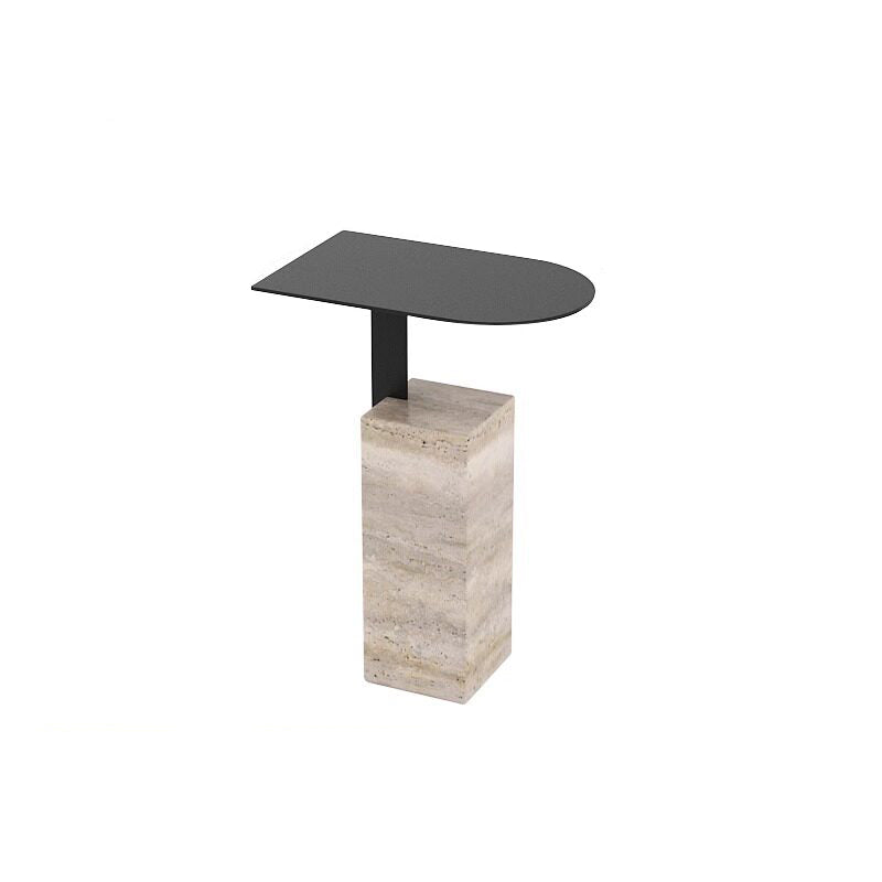 Contemporary Nordic Travertine Stone Steel Rounded Corner Side Table For Living Room &amp; Bedroom