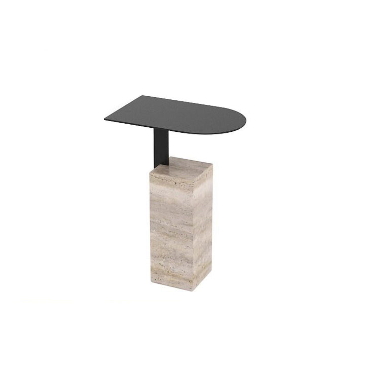 Contemporary Nordic Travertine Stone Steel Rounded Corner Side Table For Living Room &amp; Bedroom