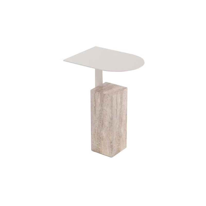 Contemporary Nordic Travertine Stone Steel Rounded Corner Side Table For Living Room &amp; Bedroom