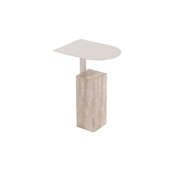 Contemporary Nordic Travertine Stone Steel Rounded Corner Side Table For Living Room &amp; Bedroom