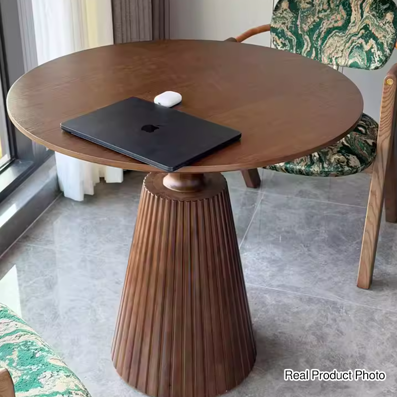Zeitgemäßer runder Couchtisch im Retro-Stil aus Massivholz, Gummibaumholz und Sperrholz für Wohnzimmer, Esszimmer &amp; Balkon 