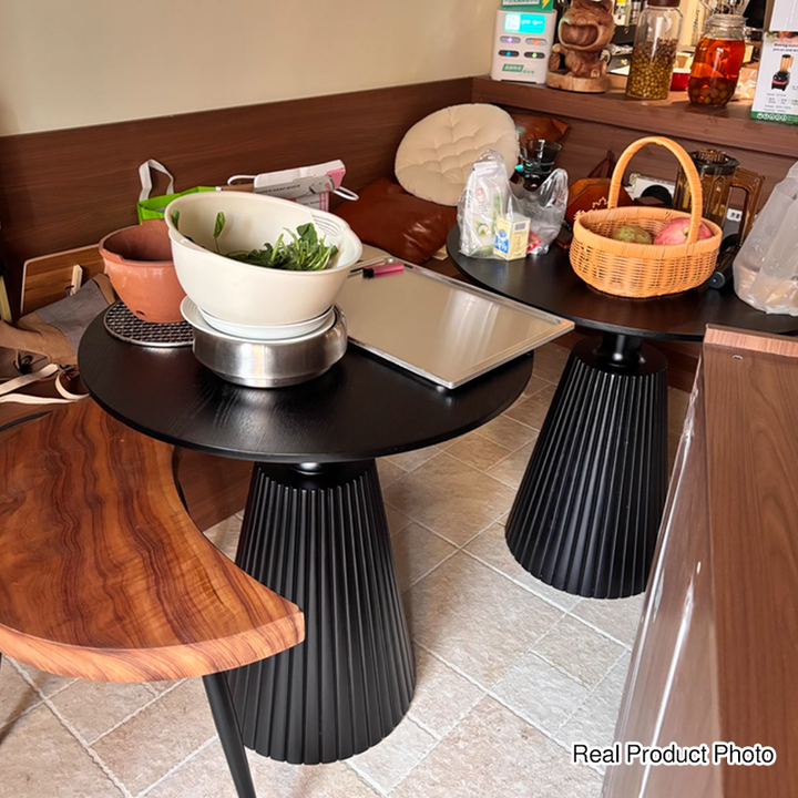 Zeitgemäßer runder Couchtisch im Retro-Stil aus Massivholz, Gummibaumholz und Sperrholz für Wohnzimmer, Esszimmer &amp; Balkon 