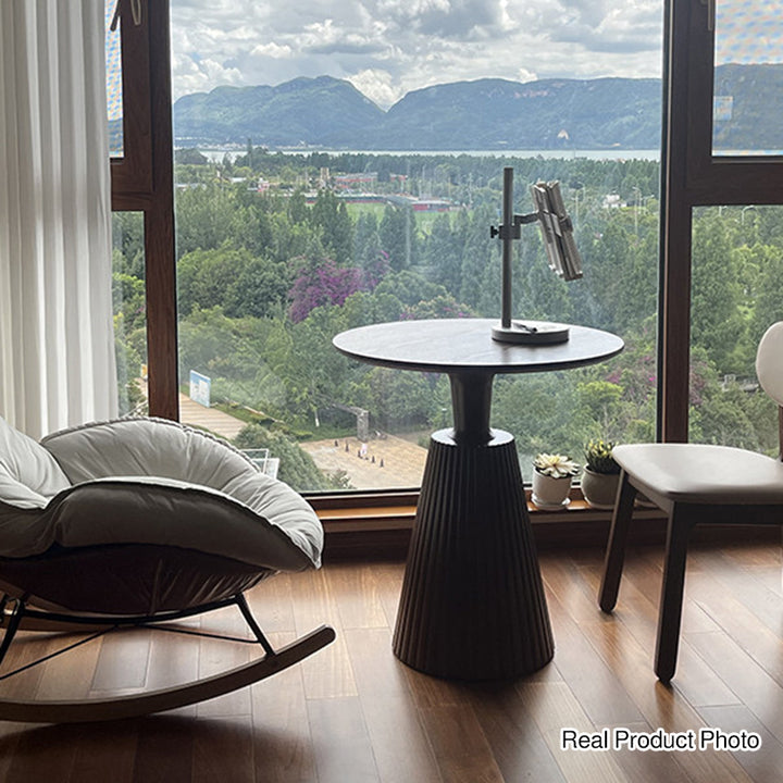 Zeitgemäßer runder Couchtisch im Retro-Stil aus Massivholz, Gummibaumholz und Sperrholz für Wohnzimmer, Esszimmer &amp; Balkon 