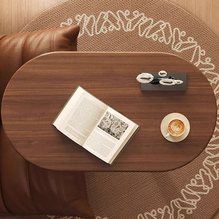 Moderner minimalistischer Beistelltisch mit ovaler Stahlkonstruktion, Steinplatten- und MDF-Tischplatte, höhenverstellbar und drehbarer Tischplatte, für Wohnzimmer & Schlafzimmer 