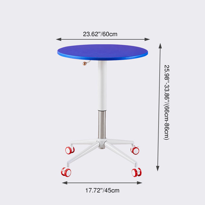 Contemporary Creative MDF Metal Hardware Round Coffee Table With Adjustable Height &amp; Rolling Wheels For Living Room, Balcony &amp; Café