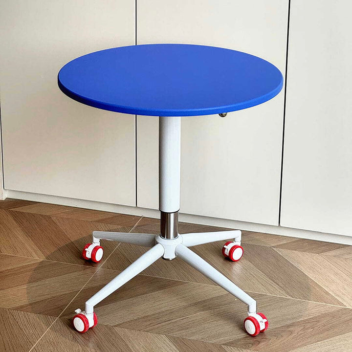 Moderner kreativer runder Couchtisch aus MDF und Metall mit höhenverstellbarer Funktion & Rollen für Wohnzimmer, Balkon & Café 
