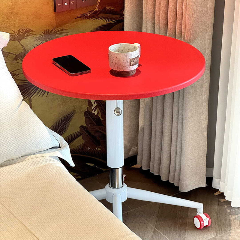 Contemporary Creative MDF Metal Hardware Round Coffee Table With Adjustable Height &amp; Rolling Wheels For Living Room, Balcony &amp; Café