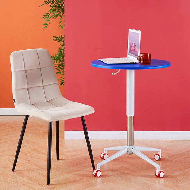 Moderner kreativer runder Couchtisch aus MDF und Metall mit höhenverstellbarer Funktion & Rollen für Wohnzimmer, Balkon & Café 