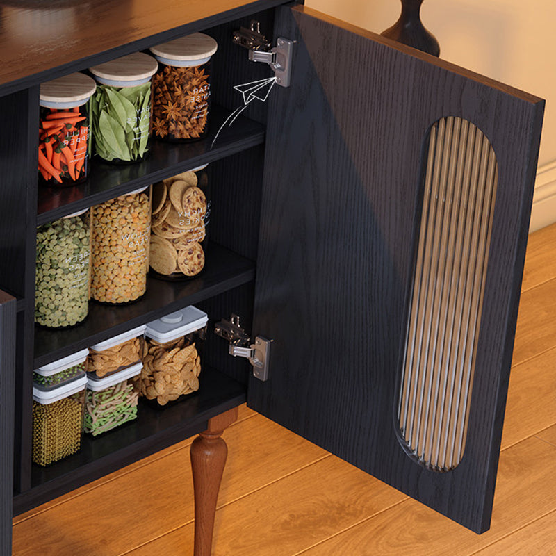 Traditional French Ash Wood &amp; Plywood Sideboard Cabinet - 3 Door Storage Cabinet With Metal Pegboard, Drawer &amp; Glass Doors