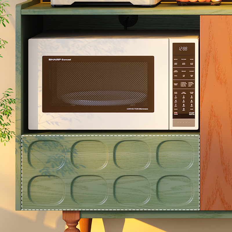 Traditional French Ash Wood &amp; Plywood Sideboard Cabinet - 3 Door Storage Cabinet With Metal Pegboard, Drawer &amp; Glass Doors