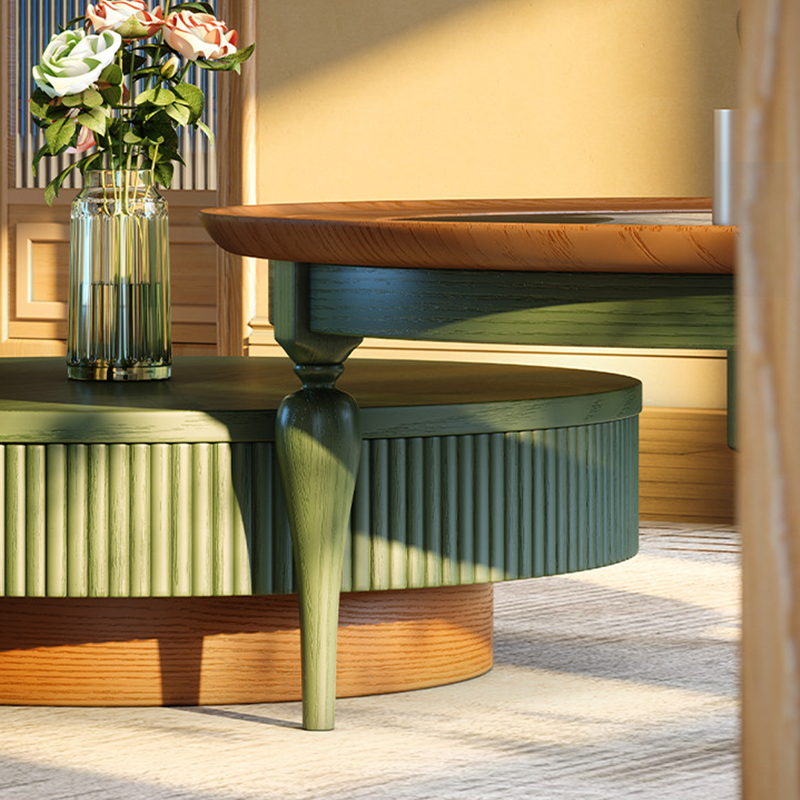 Premium Vintage French Ash Wood &amp; Plywood Coffee Table - Tall Glass Table &amp; Low Storage Tea Table Duo