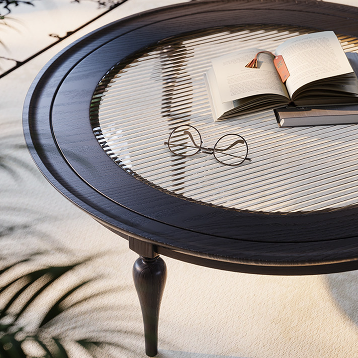Premium Vintage French Ash Wood &amp; Plywood Coffee Table - Tall Glass Table &amp; Low Storage Tea Table Duo