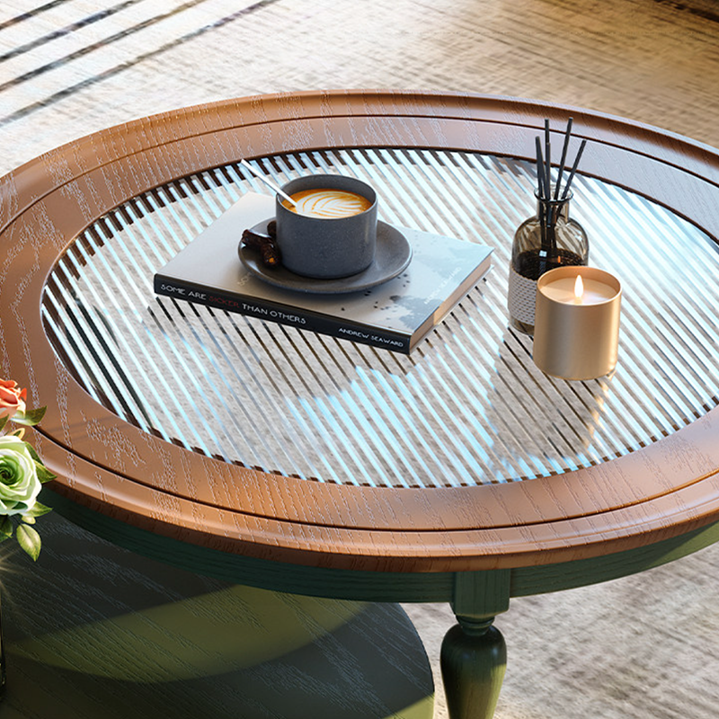 Premium Vintage French Ash Wood &amp; Plywood Coffee Table - Tall Glass Table &amp; Low Storage Tea Table Duo