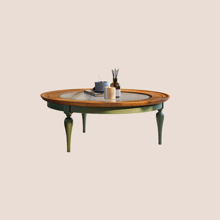 Premium Vintage French Ash Wood &amp; Plywood Coffee Table - Tall Glass Table &amp; Low Storage Tea Table Duo