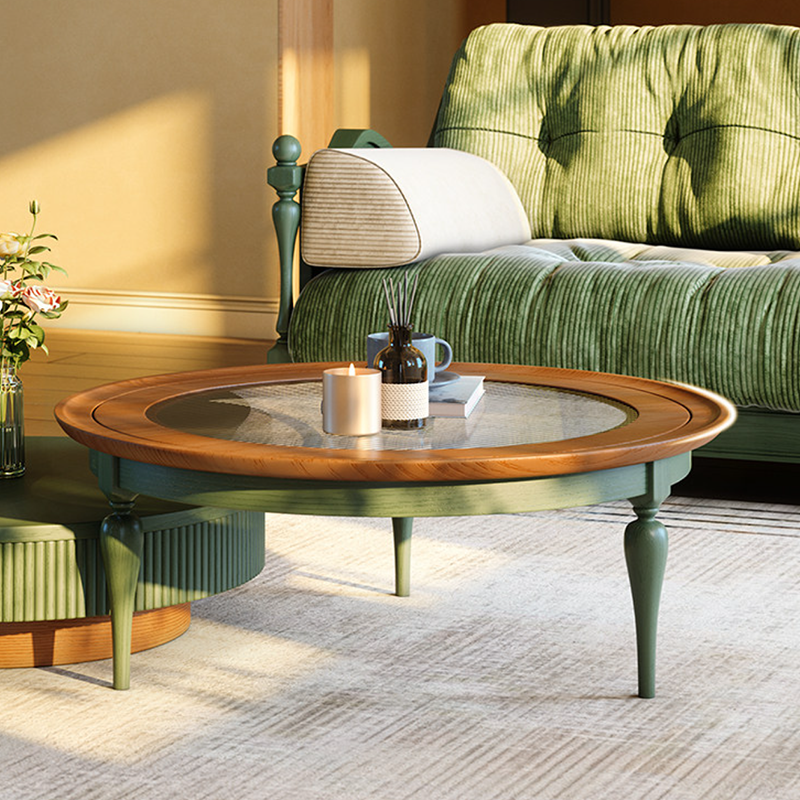 Premium Vintage French Ash Wood &amp; Plywood Coffee Table - Tall Glass Table &amp; Low Storage Tea Table Duo