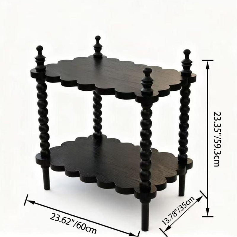 Moderner Retro-Beistelltisch aus Massivholz in Wellenform mit 2-stufigem Stauraum für Wohnzimmer &amp; Schlafzimmer 