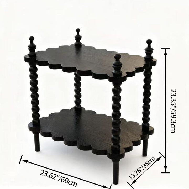 Moderner Retro-Beistelltisch aus Massivholz in Wellenform mit 2-stufigem Stauraum für Wohnzimmer &amp; Schlafzimmer 