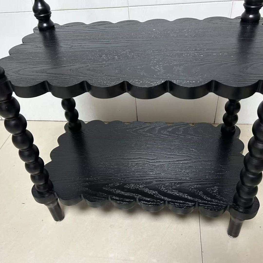 Moderner Retro-Beistelltisch aus Massivholz in Wellenform mit 2-stufigem Stauraum für Wohnzimmer &amp; Schlafzimmer 
