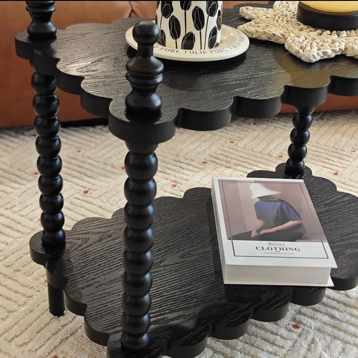 Moderner Retro-Beistelltisch aus Massivholz in Wellenform mit 2-stufigem Stauraum für Wohnzimmer &amp; Schlafzimmer 