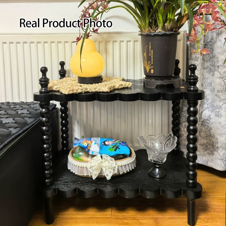 Moderner Retro-Beistelltisch aus Massivholz in Wellenform mit 2-stufigem Stauraum für Wohnzimmer &amp; Schlafzimmer 