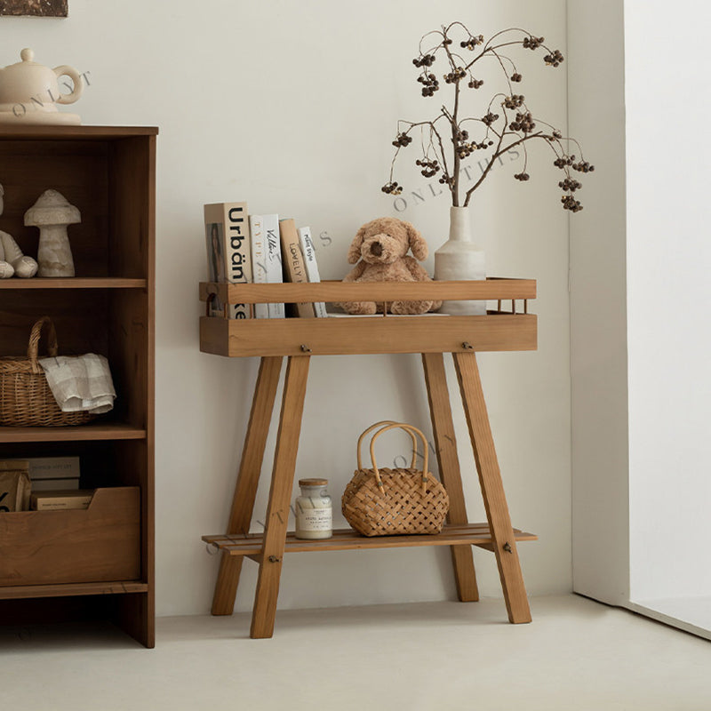 Modern Minimalist Solid Pine Wood Rectangular 2-Tier Shelving Unit &amp; Storage Shelf For Living Room