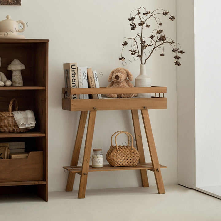 Modern Minimalist Solid Pine Wood Rectangular 2-Tier Shelving Unit &amp; Storage Shelf For Living Room