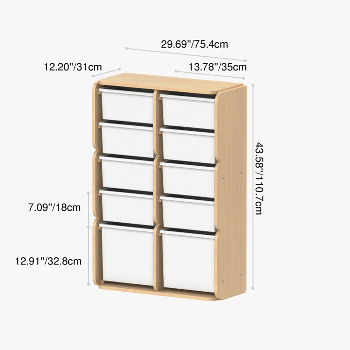 Modern Minimalist Solid Beech Wood PP Felt Kids Storage Cabinet With 10 Drawers - Montessori Toy Organizer & Large Capacity Nursery Storage Shelf