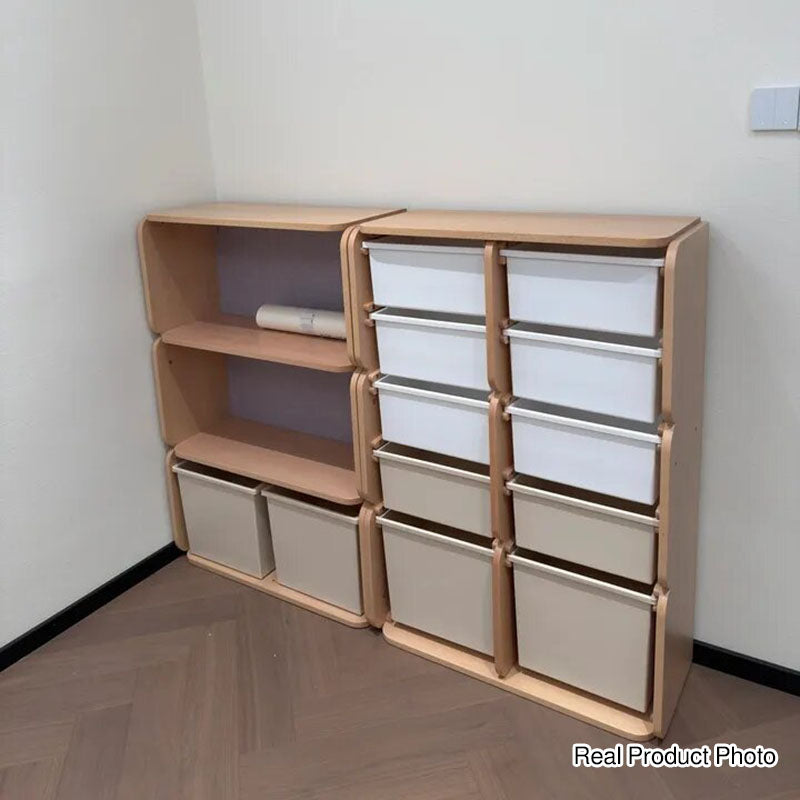 Modern Minimalist Solid Beech Wood PP Felt Kids Storage Cabinet With 10 Drawers - Montessori Toy Organizer &amp; Large Capacity Nursery Storage Shelf