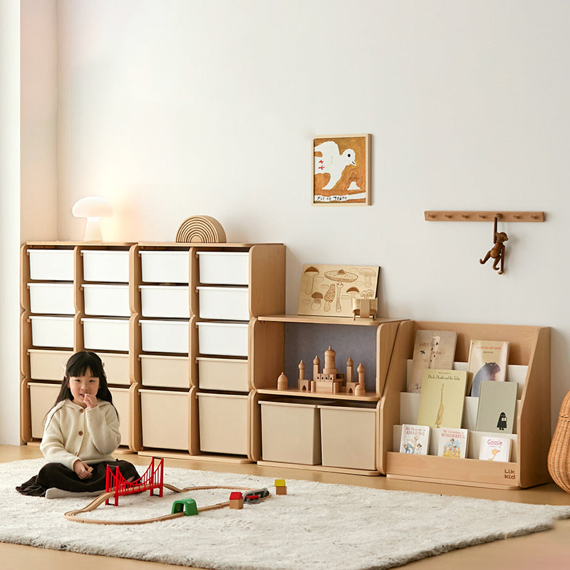 Modern Minimalist Solid Beech Wood PP Felt Kids Storage Cabinet With 10 Drawers - Montessori Toy Organizer &amp; Large Capacity Nursery Storage Shelf