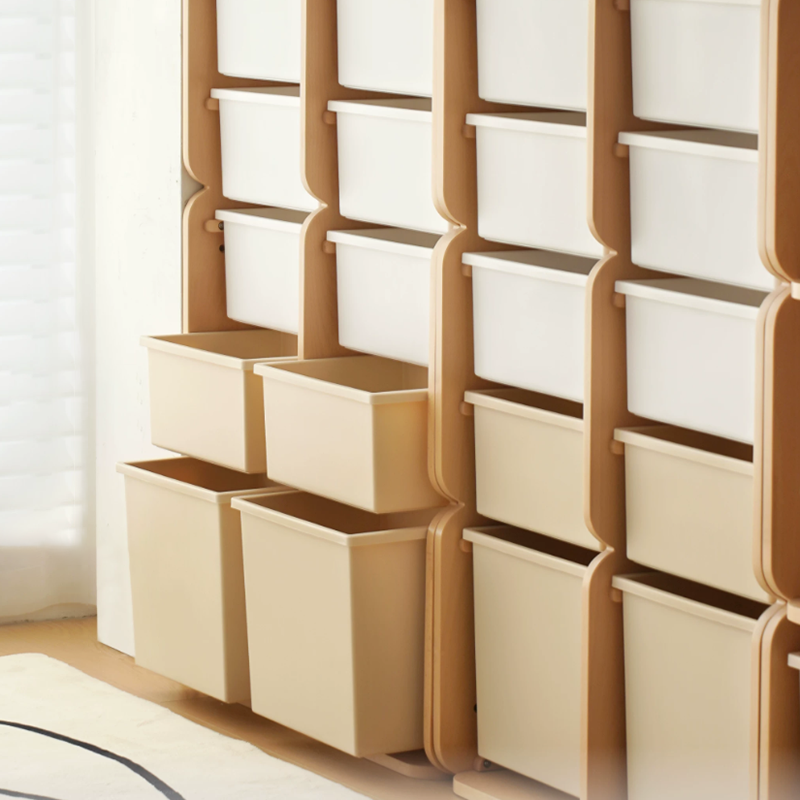 Modern Minimalist Solid Beech Wood PP Felt Kids Storage Cabinet With 10 Drawers - Montessori Toy Organizer &amp; Large Capacity Nursery Storage Shelf