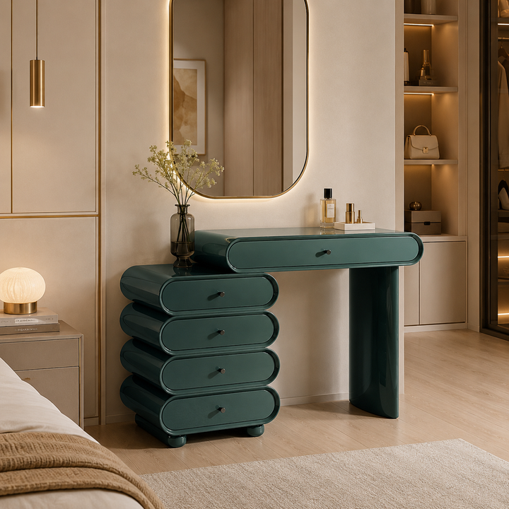 Contemporary Nordic MDF Makeup Vanity With 5 Drawers - Modern Makeup Dressing Table For Bedroom
