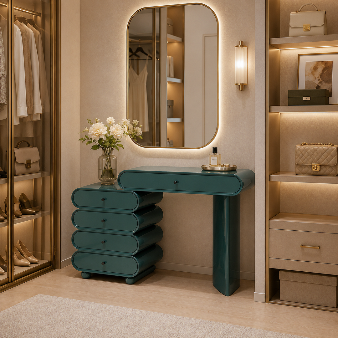 Contemporary Nordic MDF Makeup Vanity With 5 Drawers - Modern Makeup Dressing Table For Bedroom