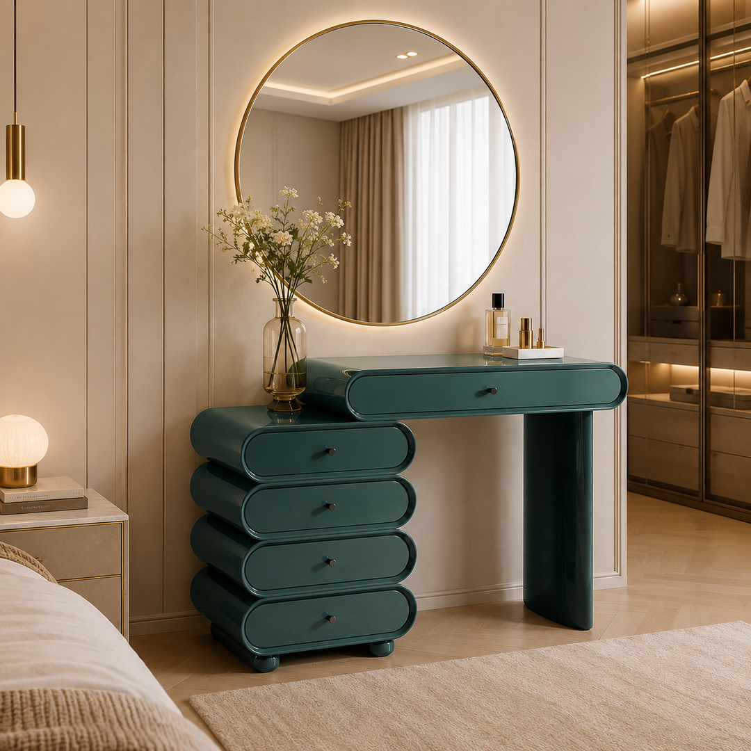 Contemporary Nordic MDF Makeup Vanity With 5 Drawers - Modern Makeup Dressing Table For Bedroom