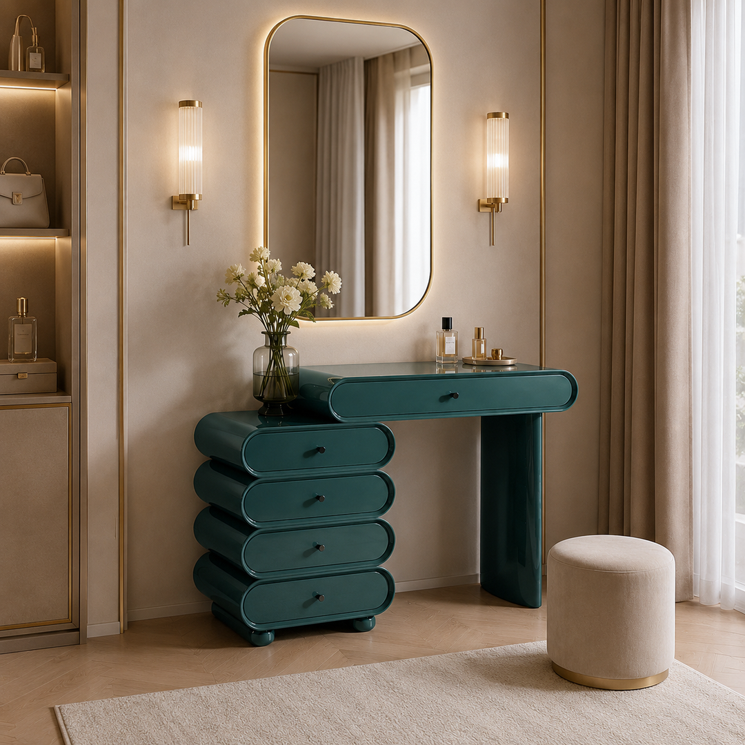 Contemporary Nordic MDF Makeup Vanity With 5 Drawers - Modern Makeup Dressing Table For Bedroom